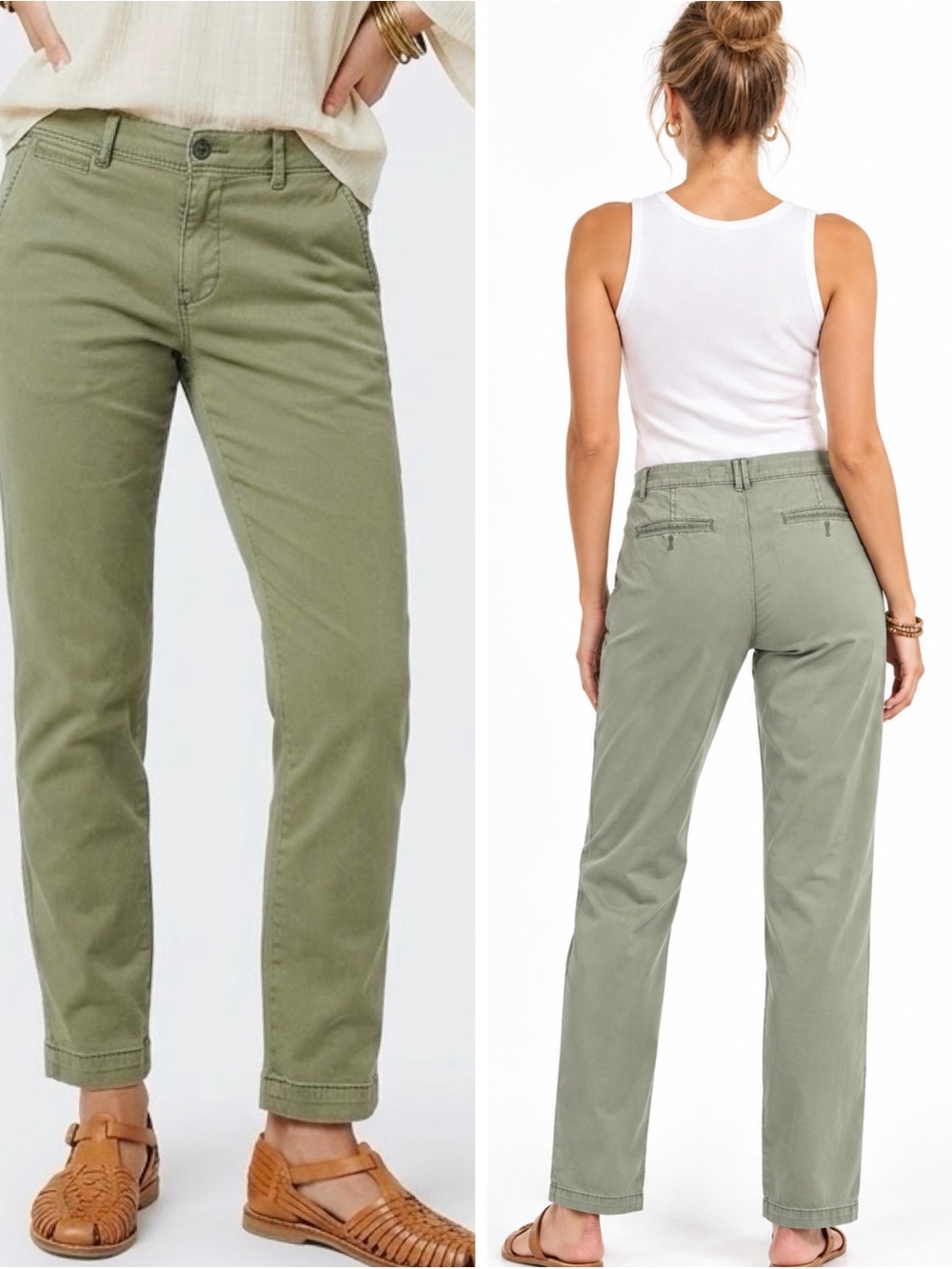 PILCRO Hyphen Olive Green Straight Leg Chinos Cotton Ankle Pants — #LHP